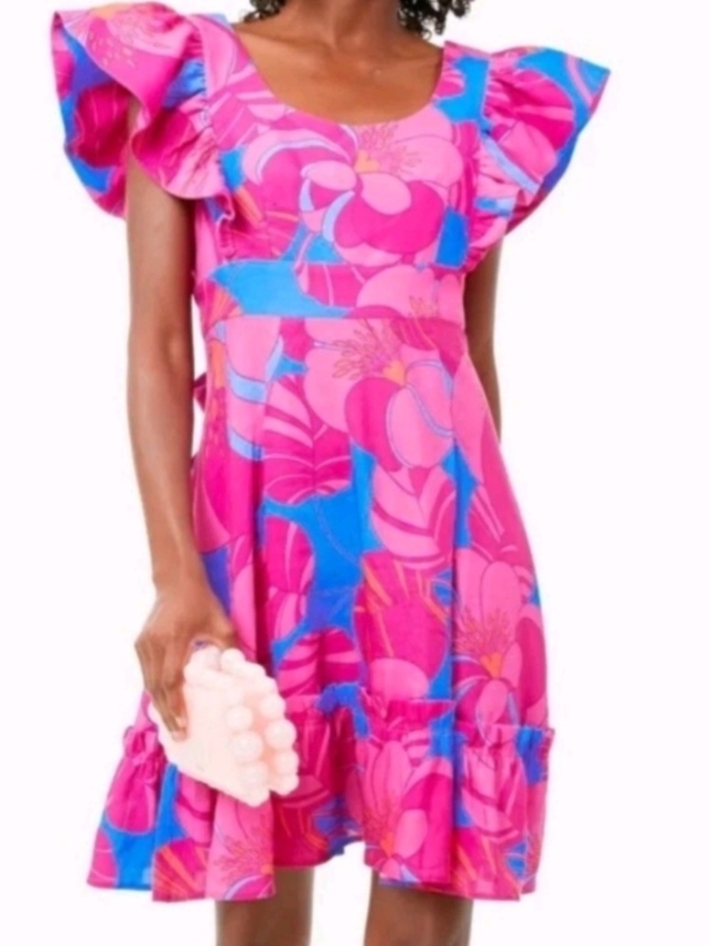 Tuckernuck Bright Pink & Blue Floral Ruffle Sundress